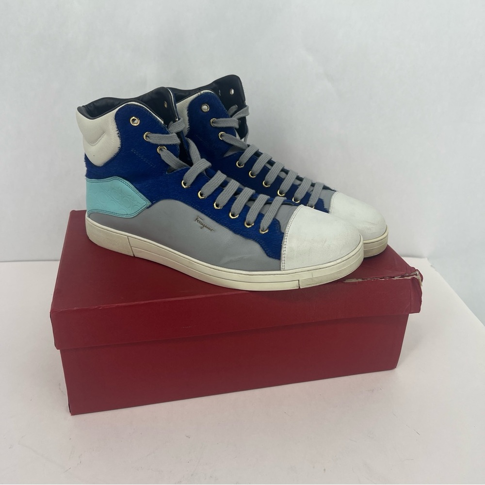 Salvatore Ferragamo Blue Gray White High-Top Sneakers I Accept Reasonable Offers